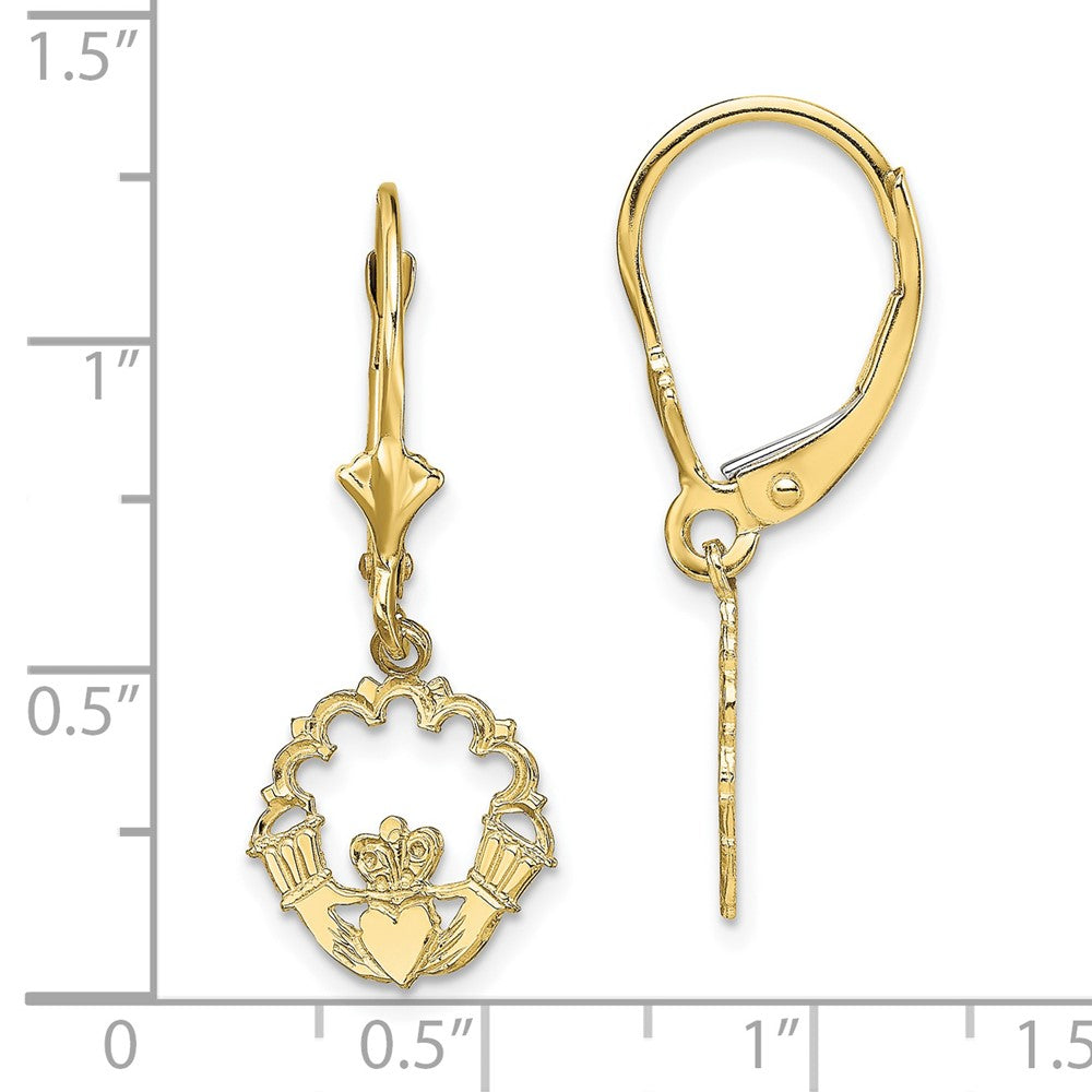 FJC Finejewelers 10 kt Yellow Gold Dangle Polished Claddagh Leverback Earrings 27 mm x 10 mm