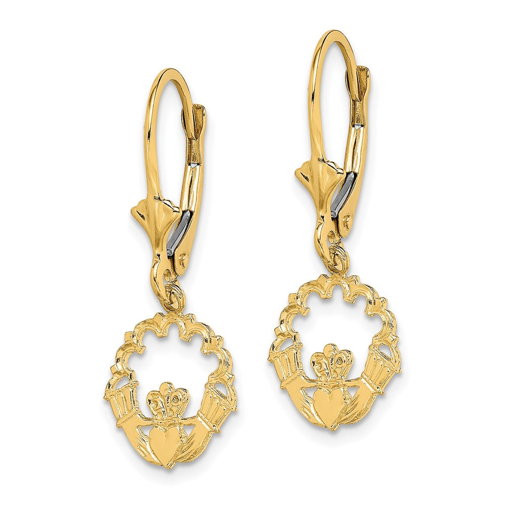 FJC Finejewelers 10 kt Yellow Gold Dangle Polished Claddagh Leverback Earrings 27 mm x 10 mm