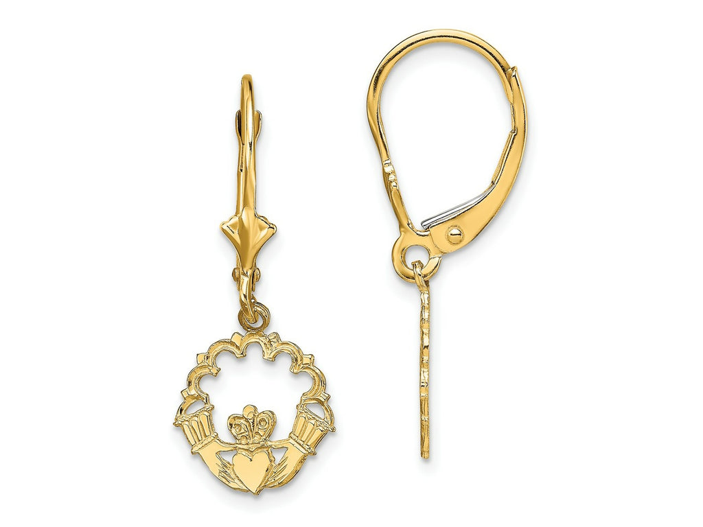 FJC Finejewelers 10 kt Yellow Gold Dangle Polished Claddagh Leverback Earrings 27 mm x 10 mm