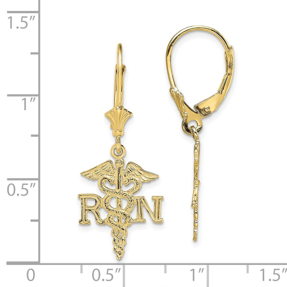 FJC Finejewelers 10 kt Yellow Gold Dangle RN Caduceus Leverback Earrings 32 mm x 13 mm