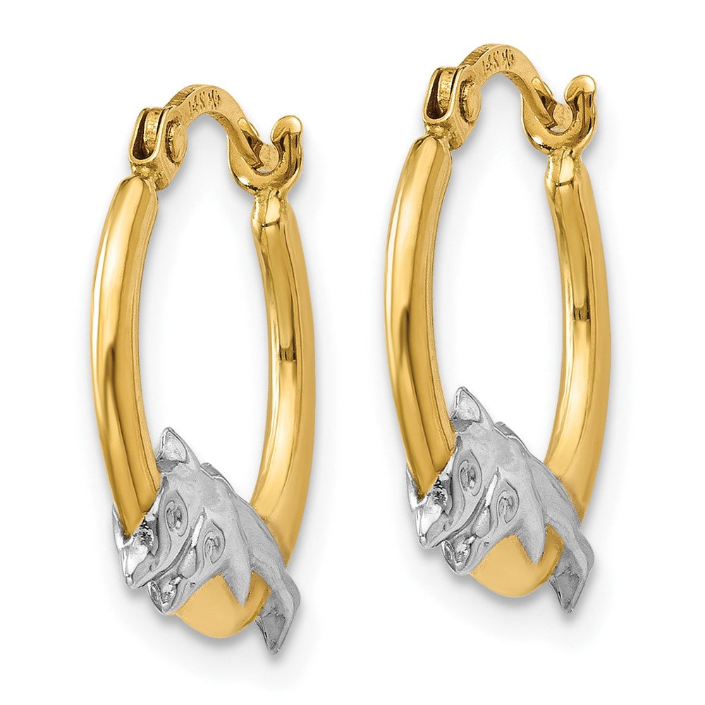FJC Finejewelers 10 kt Yellow Gold and Rhodium Dolphin Hoop Earrings 15 mm x 14 mm