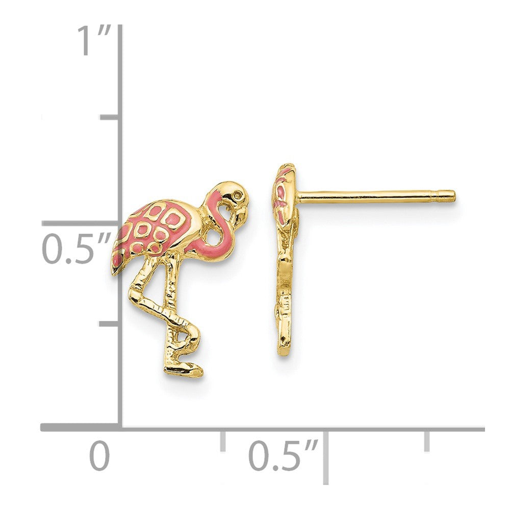 FJC Finejewelers 10 kt Yellow Gold Button Pink Enameled Flamingo Post Earrings 13 mm x 9 mm