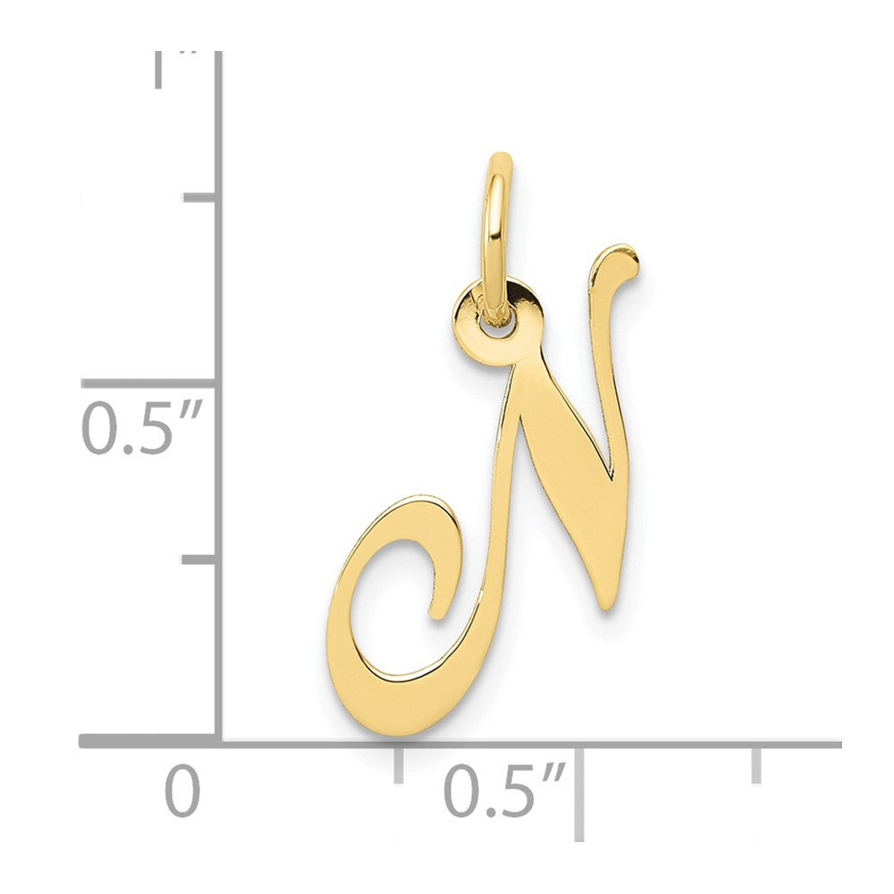 FJC Finejewelers 10 kt Yellow Gold Small Fancy Script Initial N Charm 16 x 17 mm