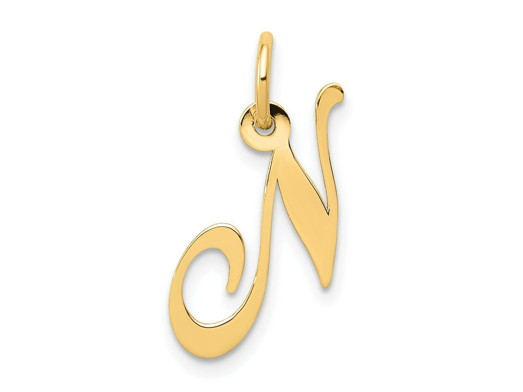 FJC Finejewelers 10 kt Yellow Gold Small Fancy Script Initial N Charm 16 x 17 mm
