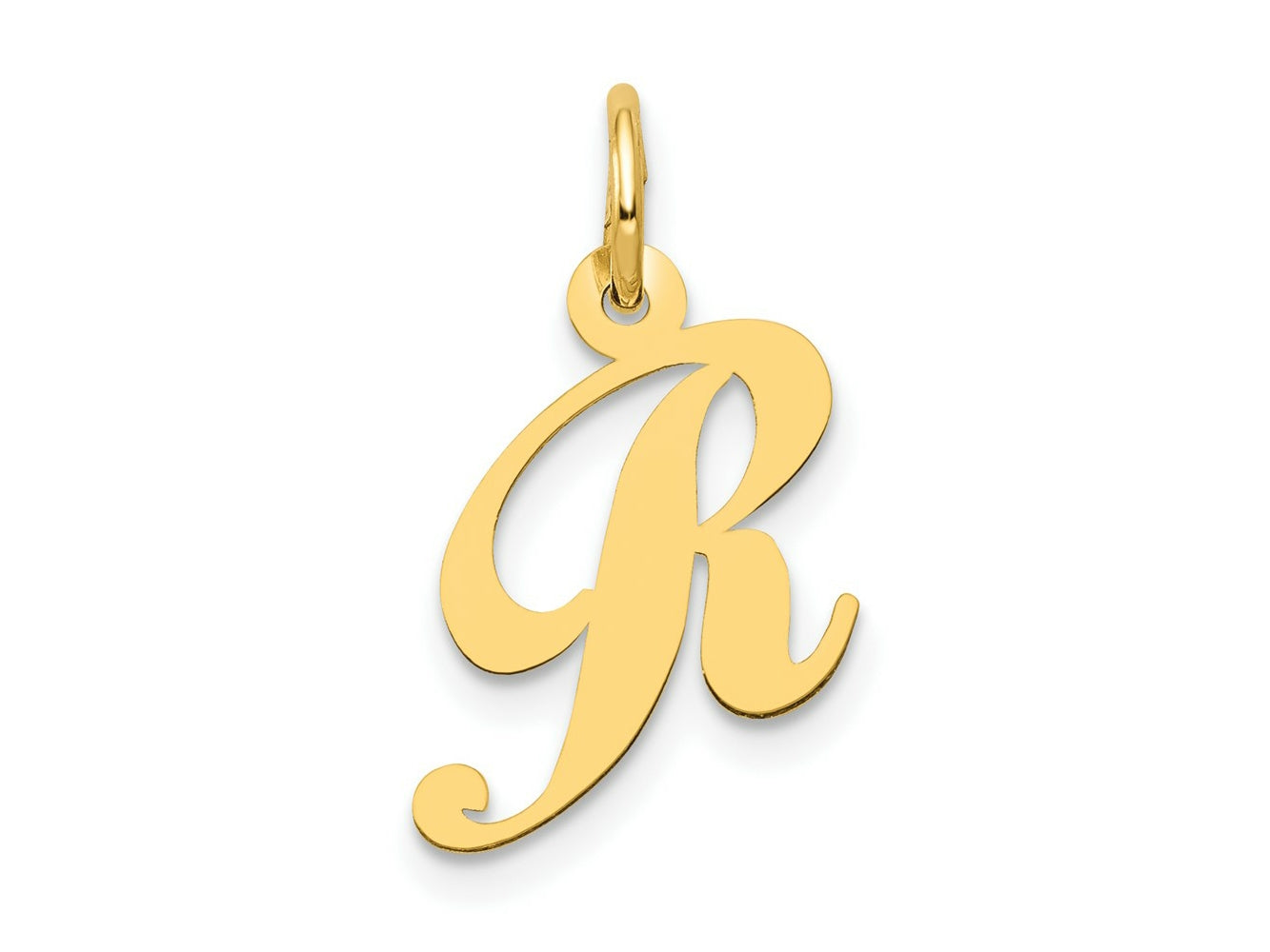FJC Finejewelers 10 kt Yellow Gold Small Fancy Script Initial R Charm 16 x 17 mm