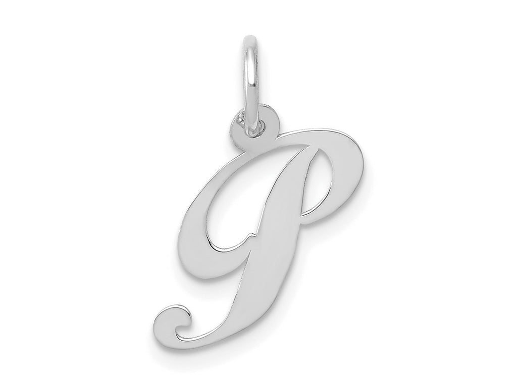 FJC Finejewelers 10 kt White Gold Small Fancy Script Initial P Charm 16 mm x 17 mm