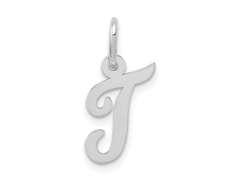 FJC Finejewelers 10 kt White Gold Small Script Initial T Charm 17 mm x 11 mm