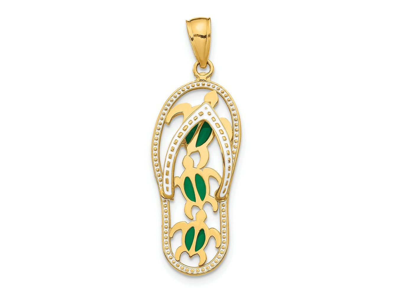 FJC Finejewelers 10 kt Yellow Gold Enamel Cut-out Flip Flop with Sea Turtles Charm 34 x 11 mm