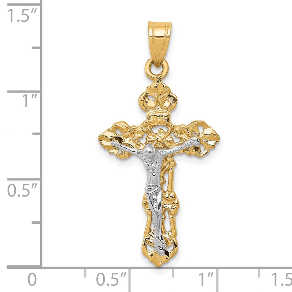 FJC Finejewelers 10 kt Two Tone Gold Fleur De Lis Crucifix Charm 36 x 17 mm