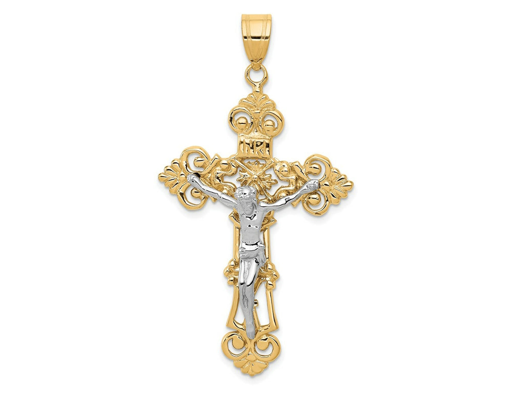 FJC Finejewelers 10 kt Two Tone Gold INRI Fleur De Lis Crucifix Charm 57 x 31 mm