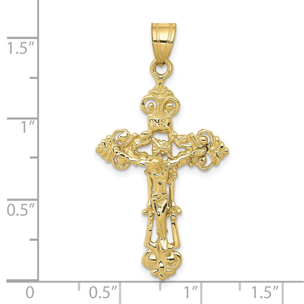 FJC Finejewelers 10 kt Yellow Gold INRI Fleur De Lis Crucifix Charm 41 x 21 mm