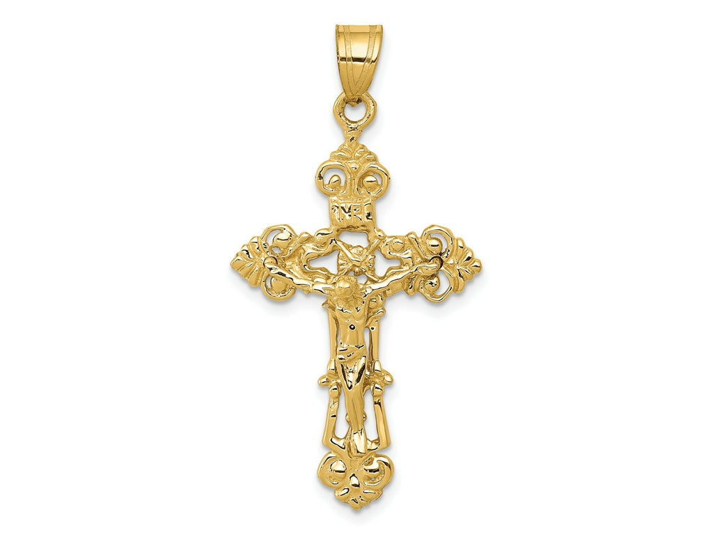 FJC Finejewelers 10 kt Yellow Gold INRI Fleur De Lis Crucifix Charm 41 x 21 mm