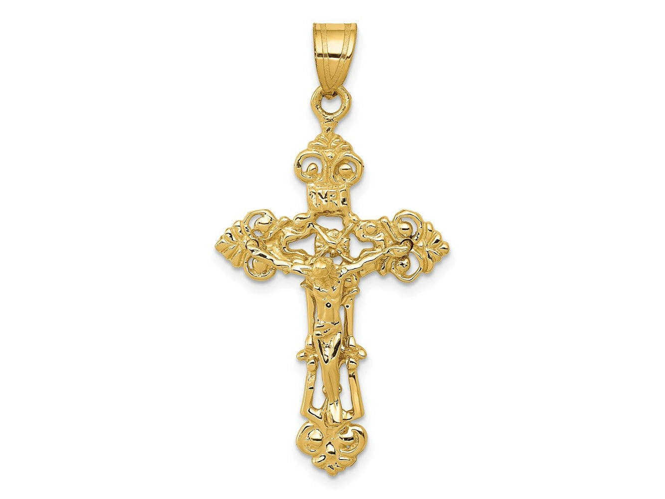 FJC Finejewelers 10 kt Yellow Gold INRI Fleur De Lis Crucifix Charm 41 x 21 mm