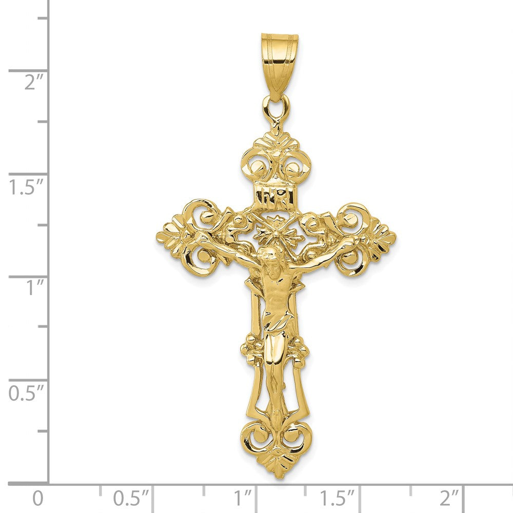 FJC Finejewelers 10 kt Yellow Gold INRI Fleur De Lis Crucifix Charm 57 x 31 mm