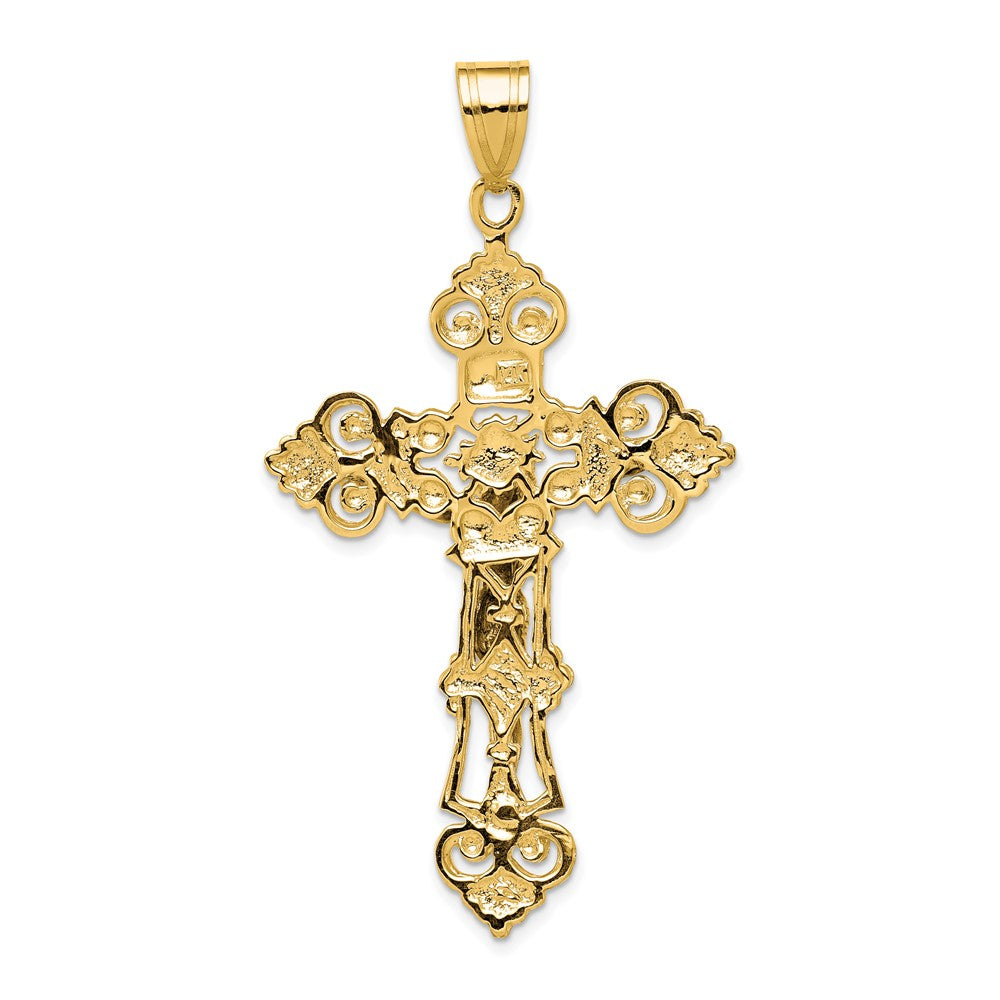 FJC Finejewelers 10 kt Yellow Gold INRI Fleur De Lis Crucifix Charm 57 x 31 mm