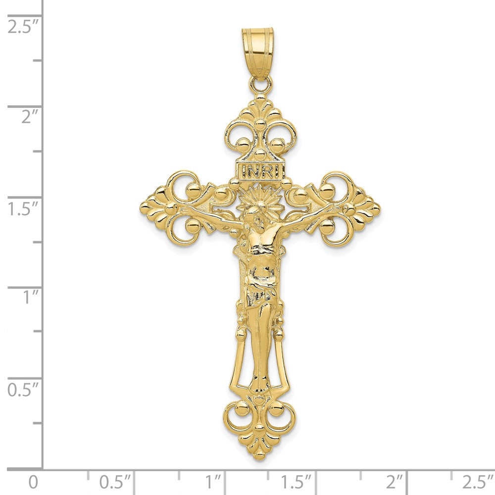 FJC Finejewelers 10 kt Yellow Gold INRI Fleur De Lis Crucifix Charm 66 x 36 mm
