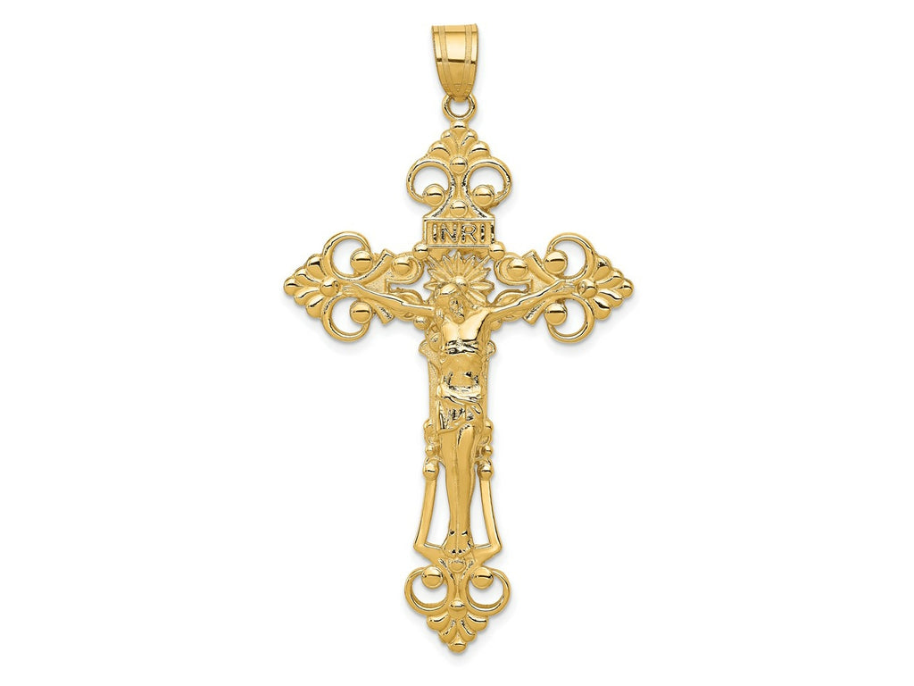 FJC Finejewelers 10 kt Yellow Gold INRI Fleur De Lis Crucifix Charm 66 x 36 mm
