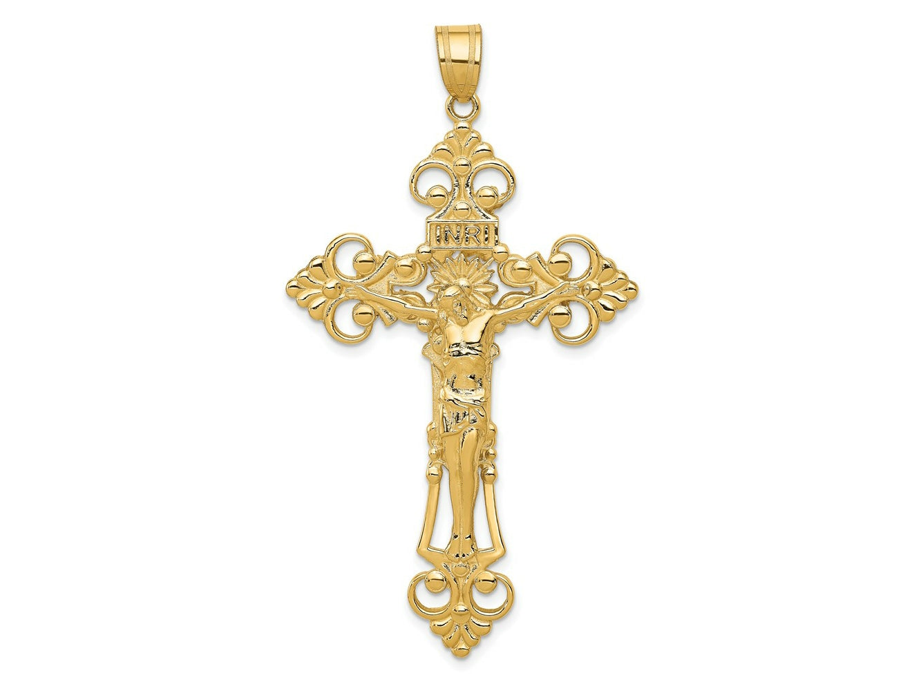 FJC Finejewelers 10 kt Yellow Gold INRI Fleur De Lis Crucifix Charm 66 x 36 mm