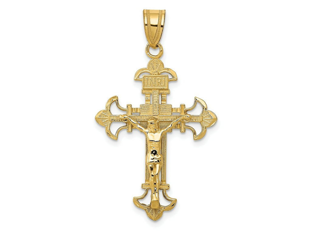 FJC Finejewelers 10 kt Yellow Gold INRI Fleur De Lis Crucifix Charm 39 x 22 mm