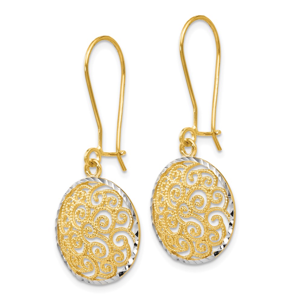 FJC Finejewelers 14 kt Two Tone Gold Bright Cut Two-tone Filigree Dangle Earrings 31 mm x 15 mm