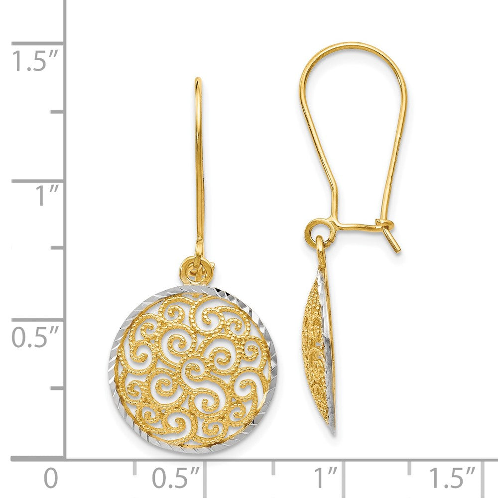 FJC Finejewelers 14 kt Two Tone Gold Bright Cut Two-tone Filigree Dangle Earrings 31 mm x 15 mm