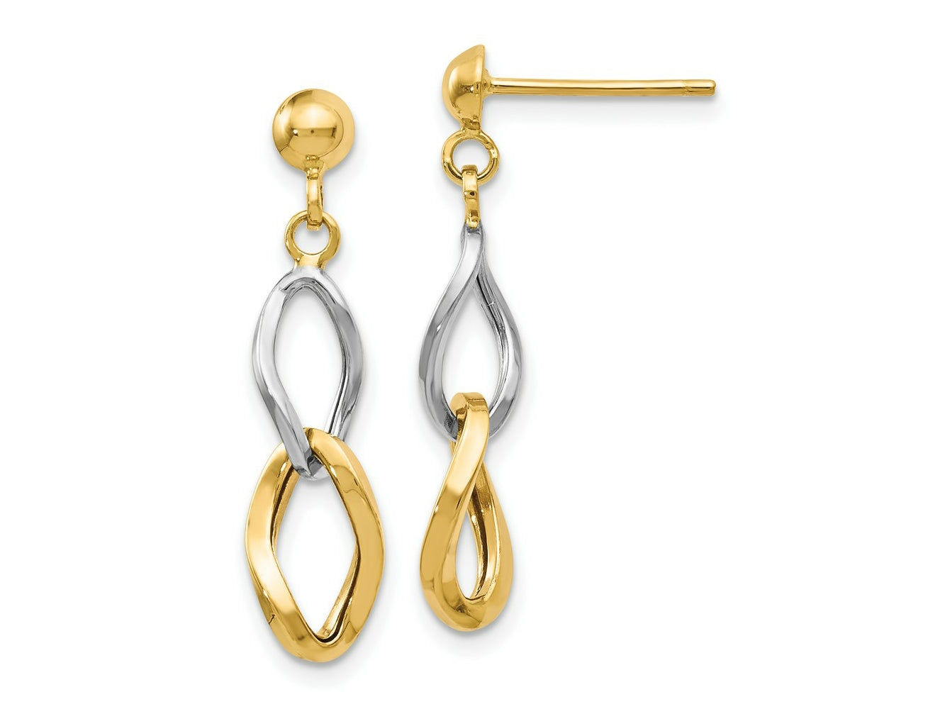 FJC Finejewelers 14 kt Two Tone Gold Two-tone Polished Post Dangle Earrings 25 mm x 6 mm