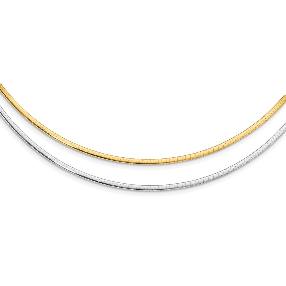 FJC Finejewelers 14 kt Two Tone Gold Bright Cut Two-Tone 2mm Reversible with Adj. Chain Omega Necklace 16 Inches