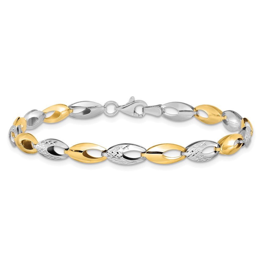 FJC Finejewelers 14 kt Two Tone Gold Fancy Bright Cut Bracelet 7 Inches