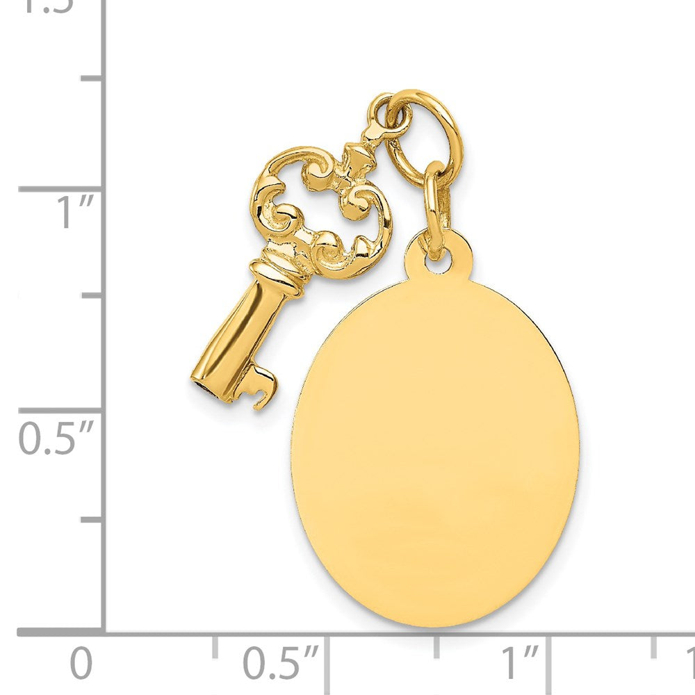 FJC Finejewelers 14 kt Yellow Gold Polished Engraveable Disc and Key Charm 30 x 16 mm