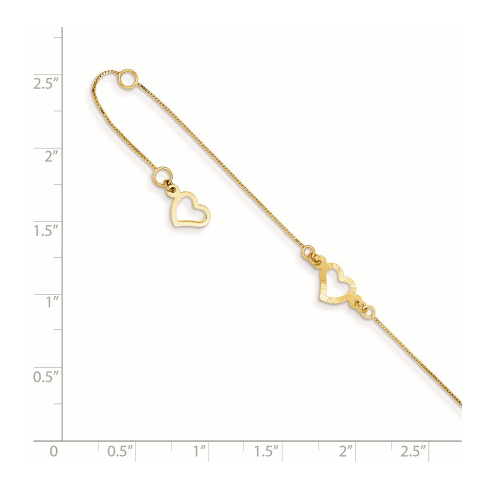 FJC Finejewelers 14 kt Yellow Gold Bright Cut Box Fancy Heart 10in Plus 1in ext. Anklet 10 Inches x 1 mm