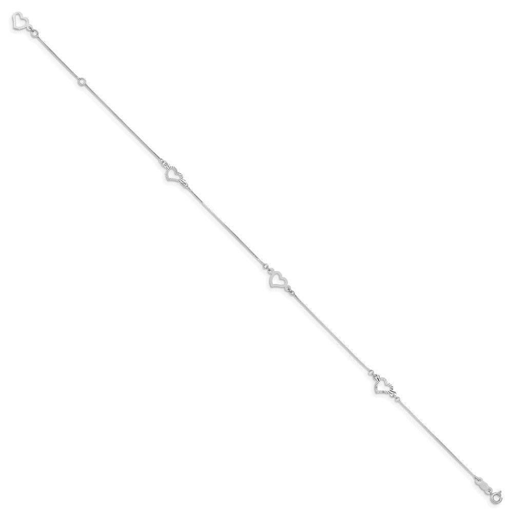FJC Finejewelers 14 kt White Gold Bright Cut 1mm Box Fancy Heart 9 in Plus 1 in ext. Anklet