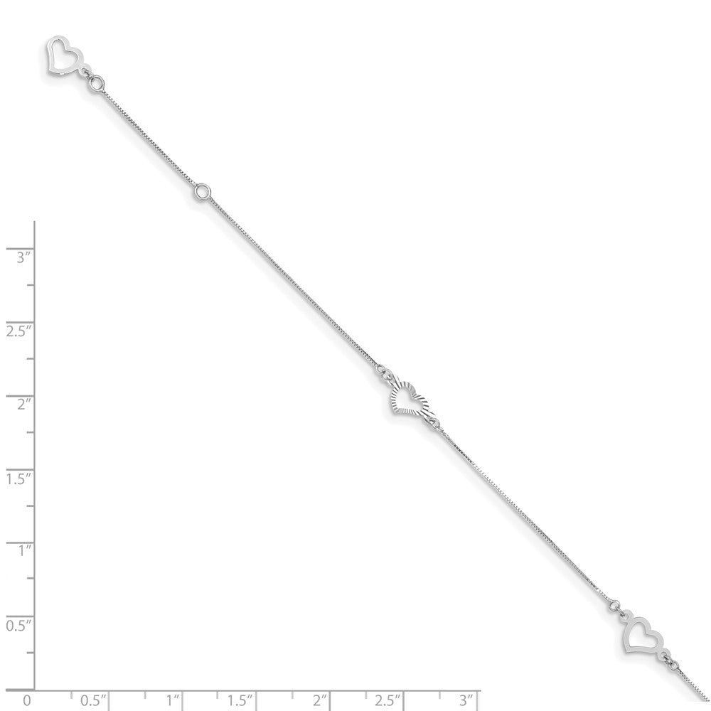 FJC Finejewelers 14 kt White Gold Bright Cut 1mm Box Fancy Heart 9 in Plus 1 in ext. Anklet