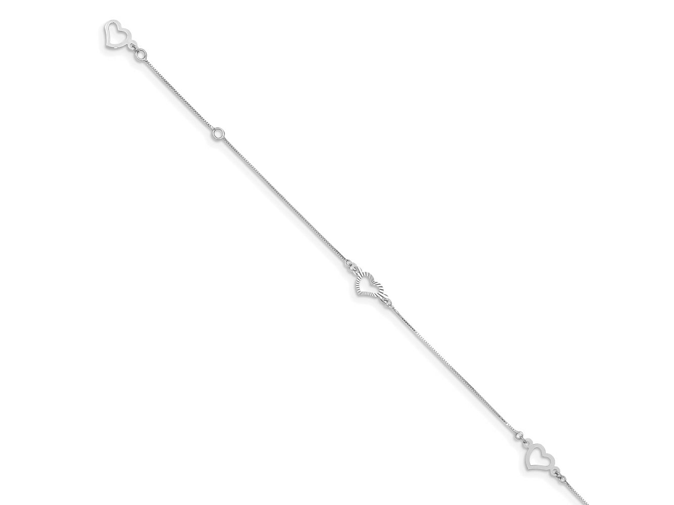FJC Finejewelers 14 kt White Gold Bright Cut 1mm Box Fancy Heart 9 in Plus 1 in ext. Anklet
