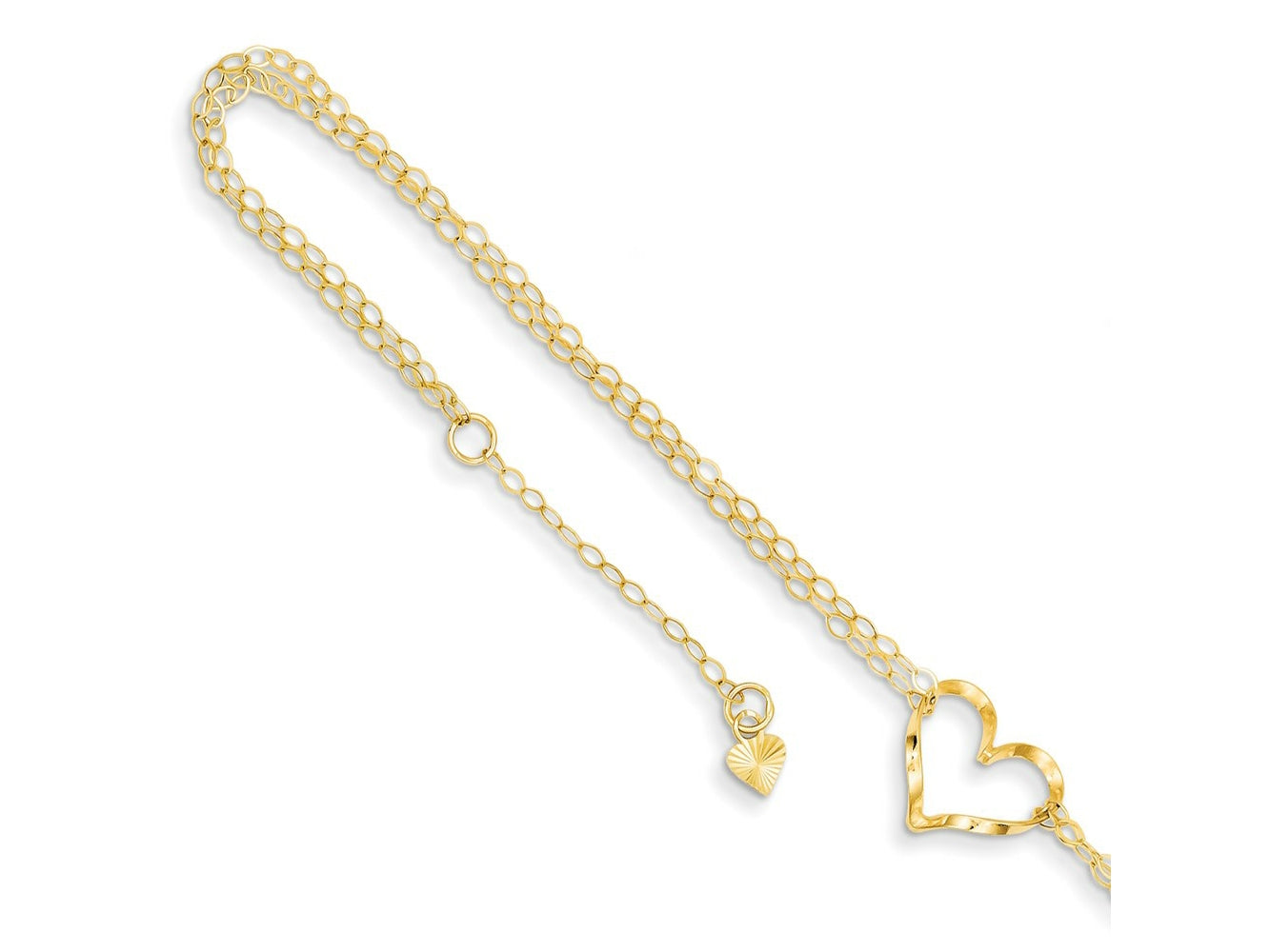 FJC Finejewelers 14 kt Yellow Gold Cable Double Strand Heart 10in Plus 1in ext. Anklet 10 Inches x 11 mm