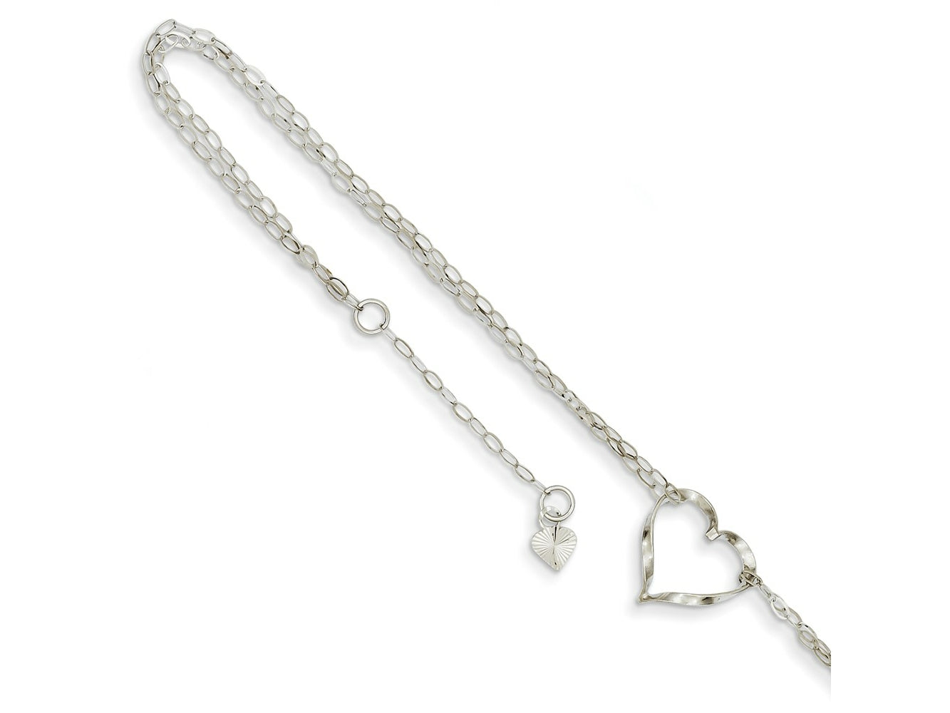 FJC Finejewelers 14 kt White Gold 3mm Cable Double Strand Heart 10in Plus 1 in ext. Anklet