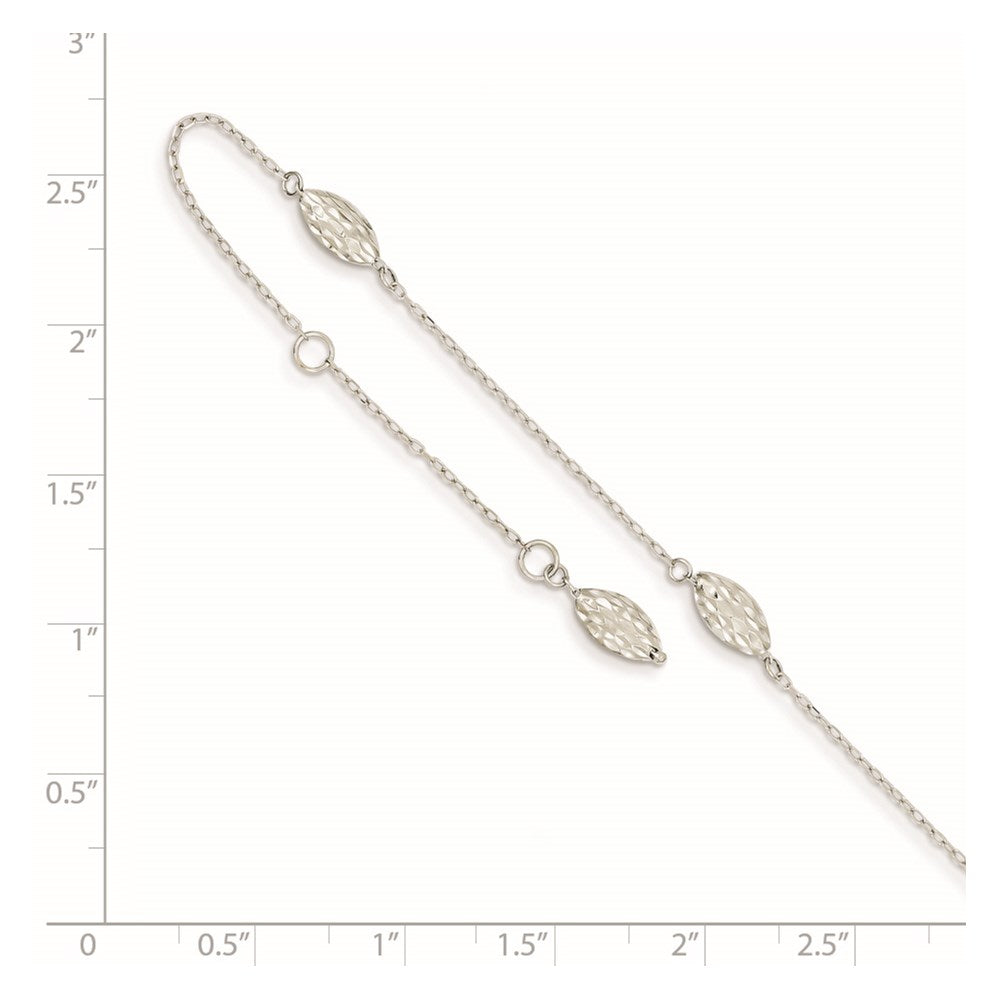 FJC Finejewelers 14 kt White Gold Bright Cut Cable Puffed Rice Bead 10 in Plus 1 in ext. Anklet