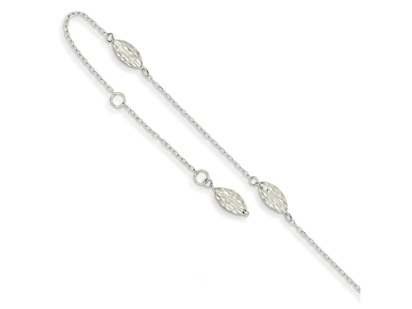 FJC Finejewelers 14 kt White Gold Bright Cut Cable Puffed Rice Bead 10 in Plus 1 in ext. Anklet