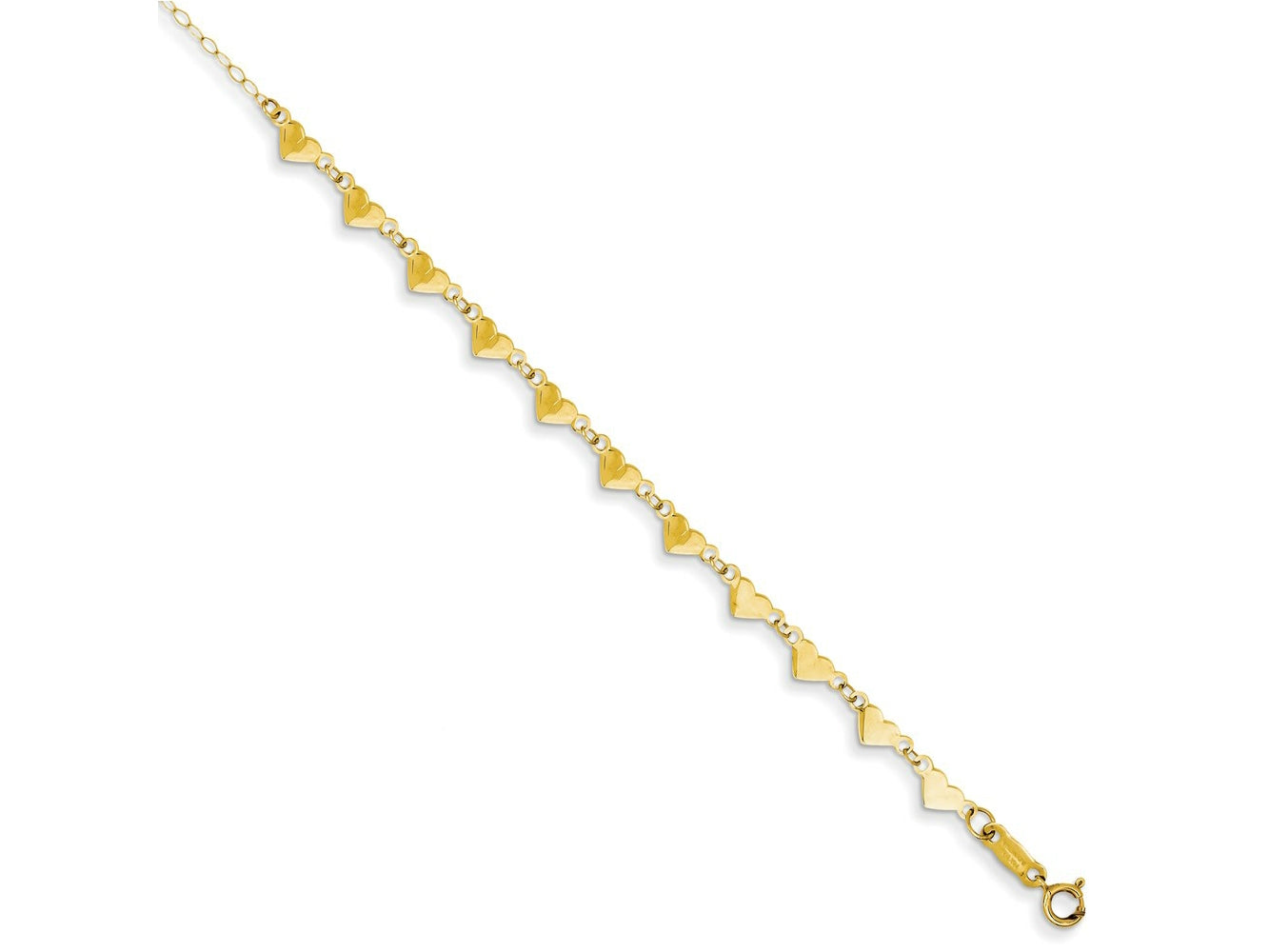 FJC Finejewelers 14 kt Yellow Gold Oval Link Chain with Hearts 10in Plus 1in Ext Anklet 10 Inches x 4 mm