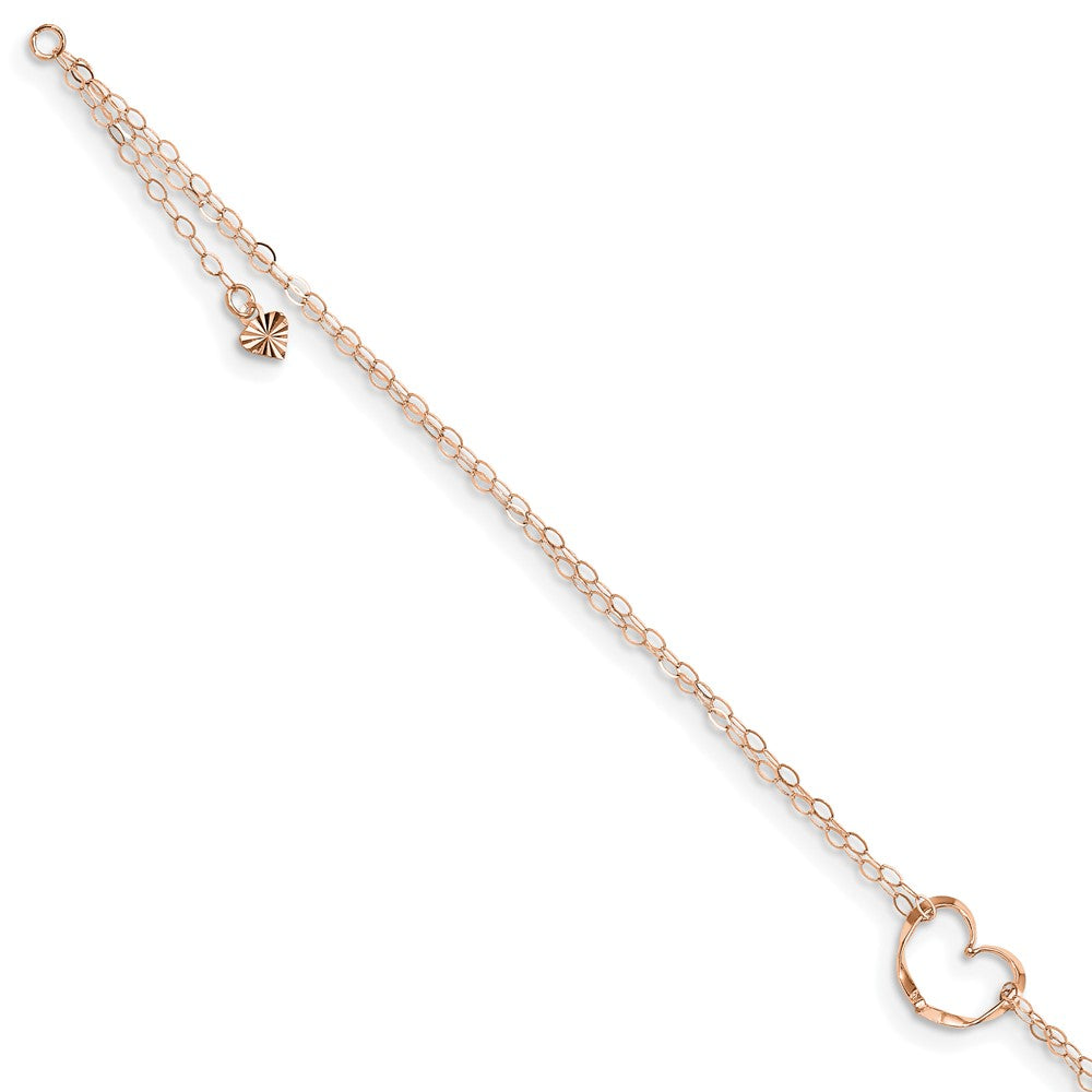 FJC Finejewelers 14 kt Rose Gold Cable Double Strand Heart 9 in Plus 1 in Ext Anklet