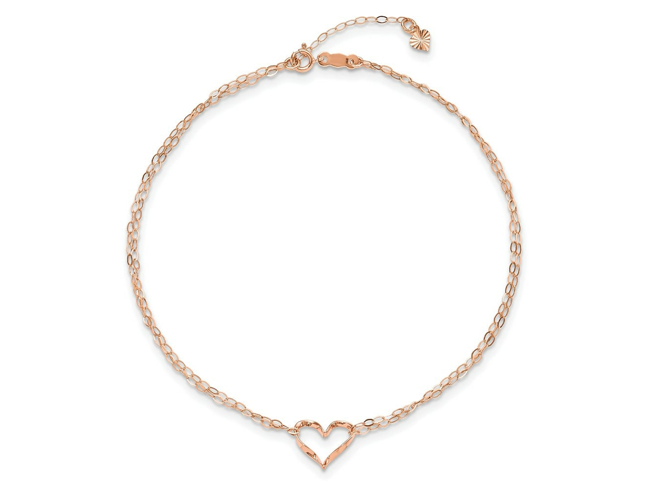 FJC Finejewelers 14 kt Rose Gold Cable Double Strand Heart 9 in Plus 1 in Ext Anklet