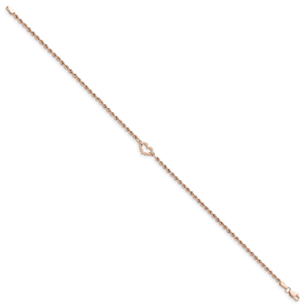 FJC Finejewelers 14 kt Rose Gold Bright Cut Rope with Heart Anklet 9 Inches x 10 mm