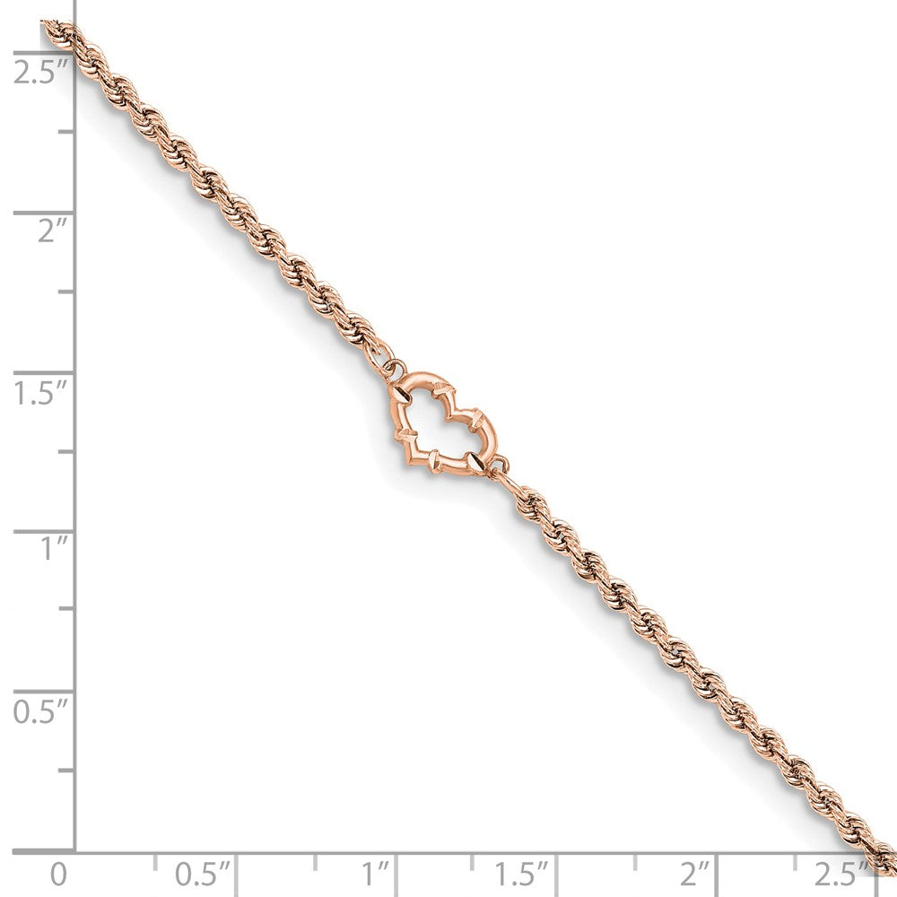 FJC Finejewelers 14 kt Rose Gold Bright Cut Rope with Heart Anklet 9 Inches x 10 mm