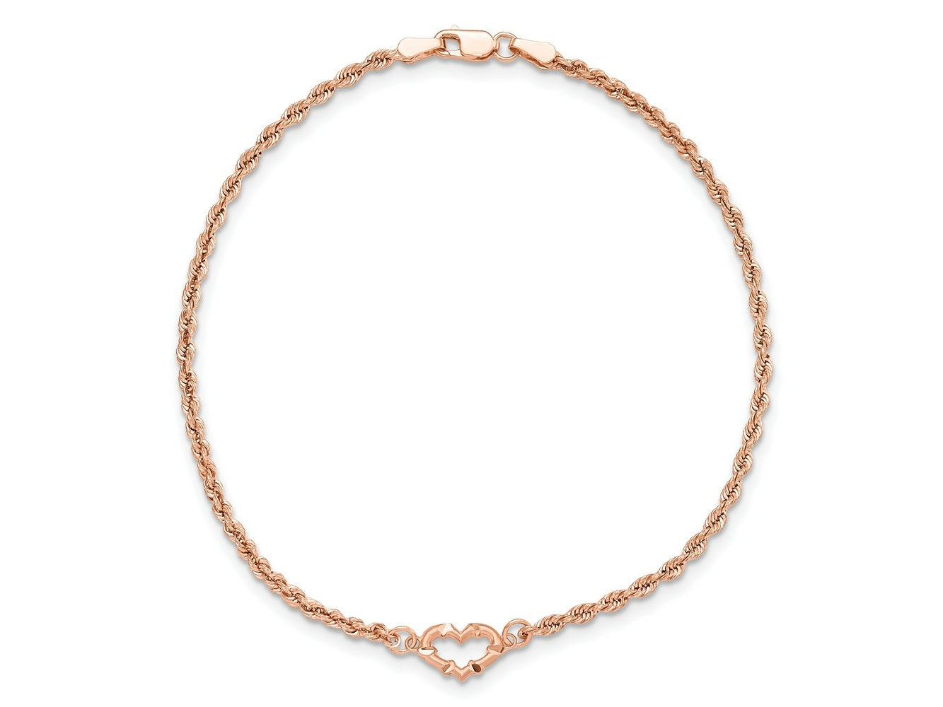 FJC Finejewelers 14 kt Rose Gold Bright Cut Rope with Heart Anklet 9 Inches x 10 mm