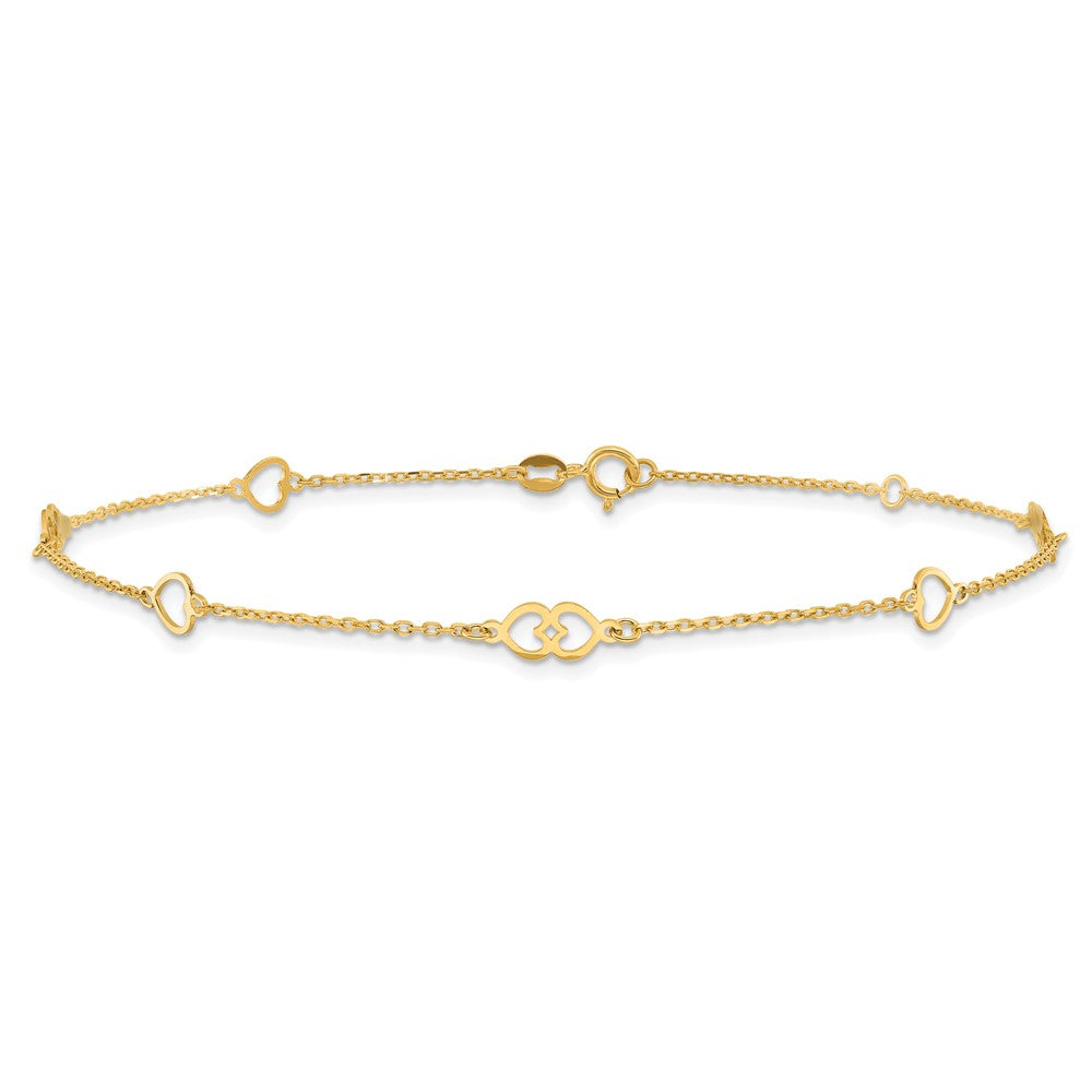 FJC Finejewelers 14 kt Yellow Gold Cable Polished Hearts 9in Plus 1 in ext. Anklet 9 Inches x 9 mm