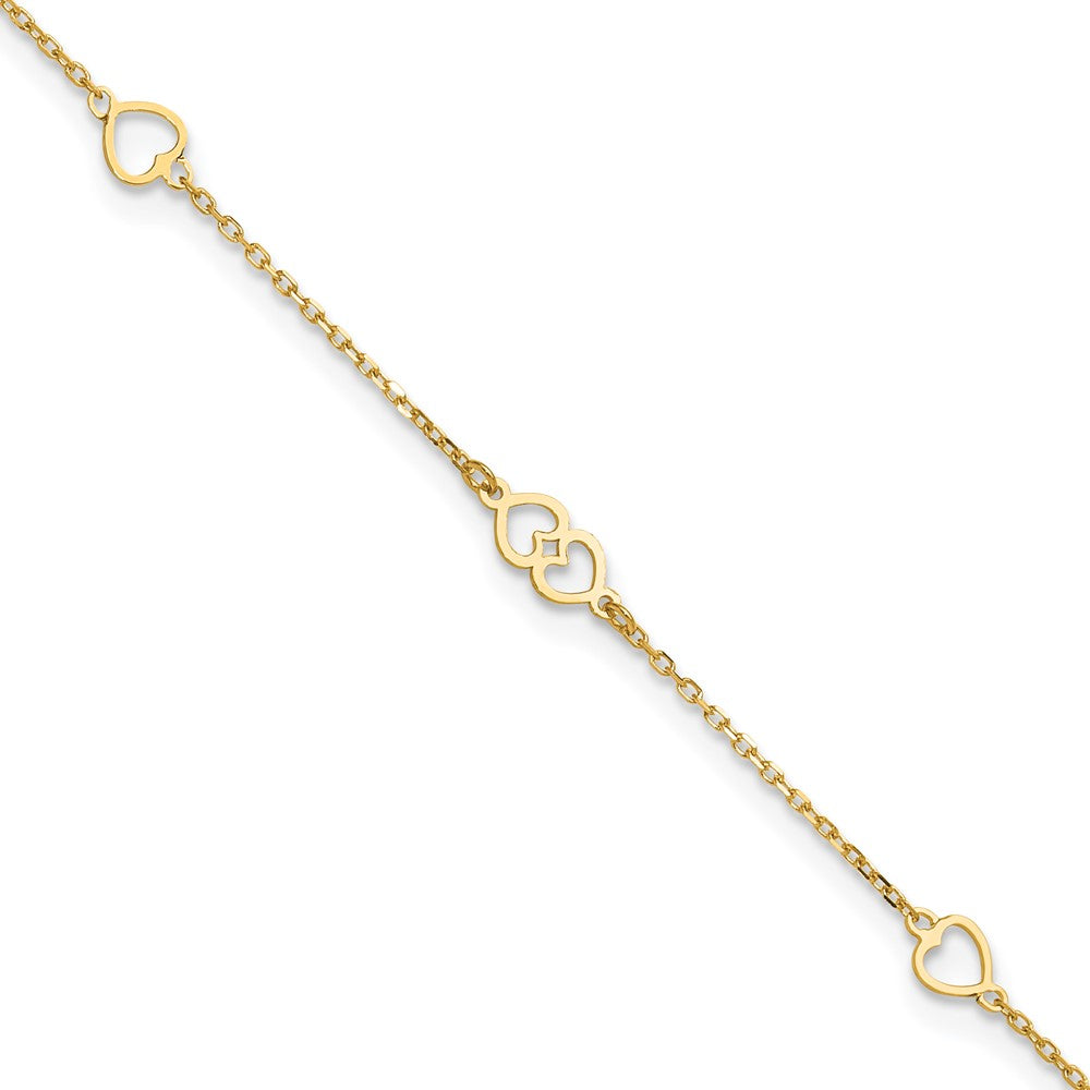FJC Finejewelers 14 kt Yellow Gold Cable Polished Hearts 9in Plus 1 in ext. Anklet 9 Inches x 9 mm