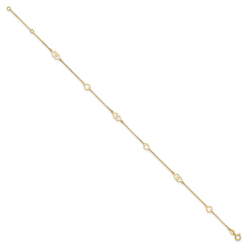 FJC Finejewelers 14 kt Yellow Gold Cable Polished Hearts 9in Plus 1 in ext. Anklet 9 Inches x 9 mm