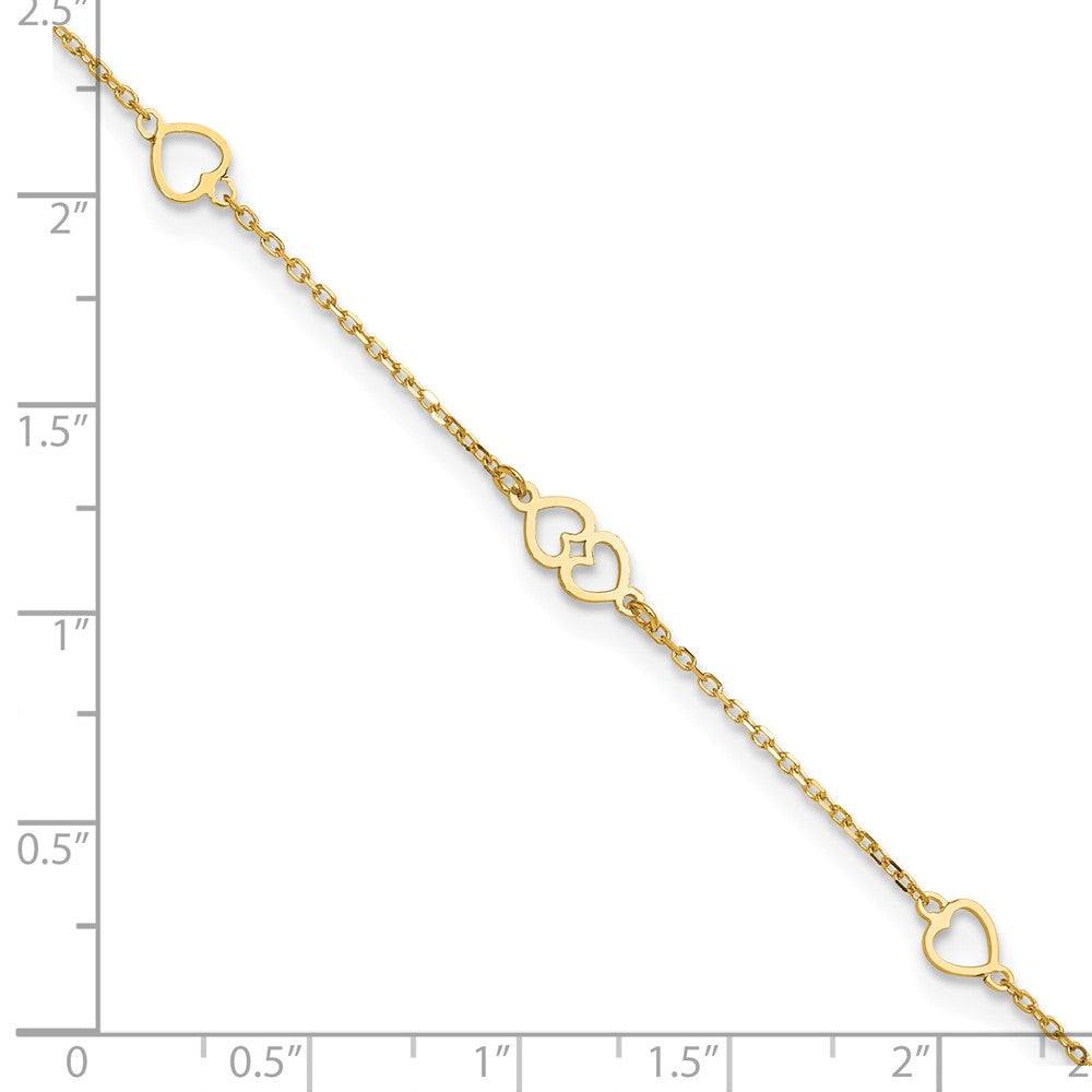FJC Finejewelers 14 kt Yellow Gold Cable Polished Hearts 9in Plus 1 in ext. Anklet 9 Inches x 9 mm