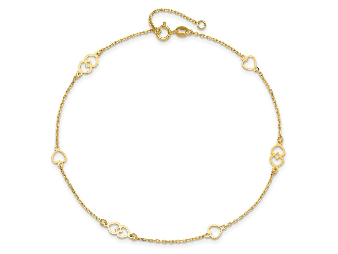 FJC Finejewelers 14 kt Yellow Gold Cable Polished Hearts 9in Plus 1 in ext. Anklet 9 Inches x 9 mm