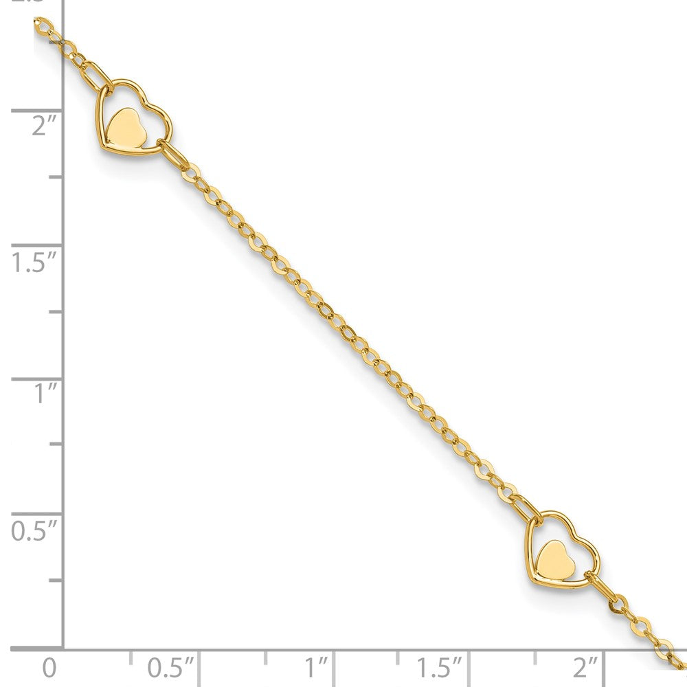 FJC Finejewelers 14 kt Yellow Gold Cable Polished Heart 9in Plus 1in ext Anklet 9 Inches x 1 mm