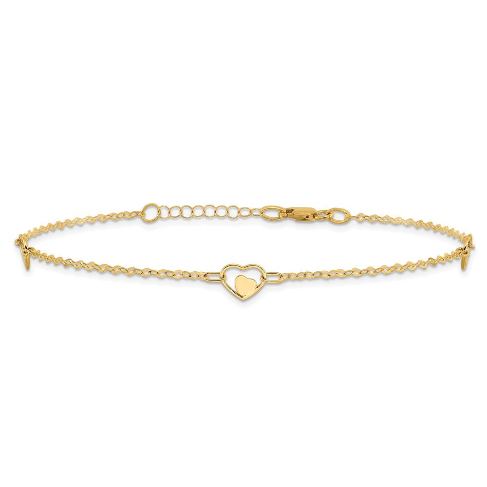 FJC Finejewelers 14 kt Yellow Gold Cable Polished Heart 9in Plus 1in ext Anklet 9 Inches x 1 mm
